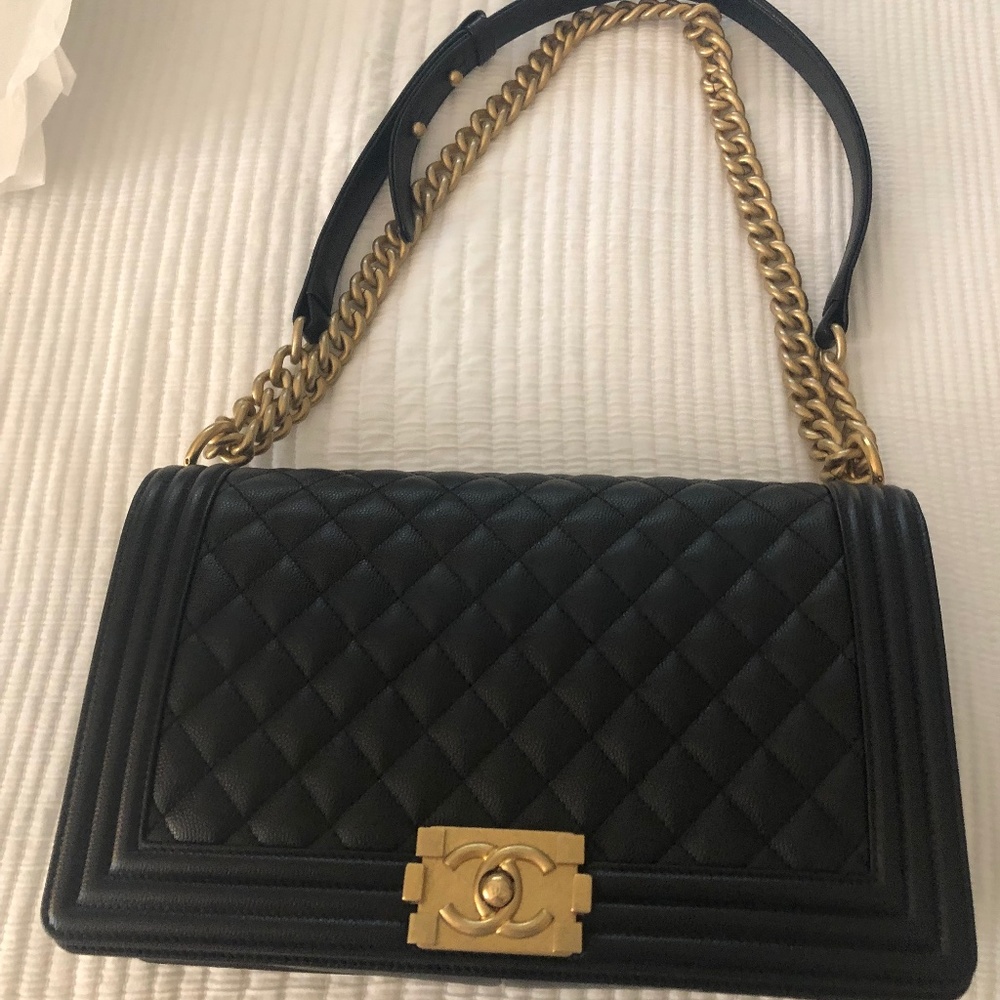 Chanel Black Caviar Boy Bag with gold hardware